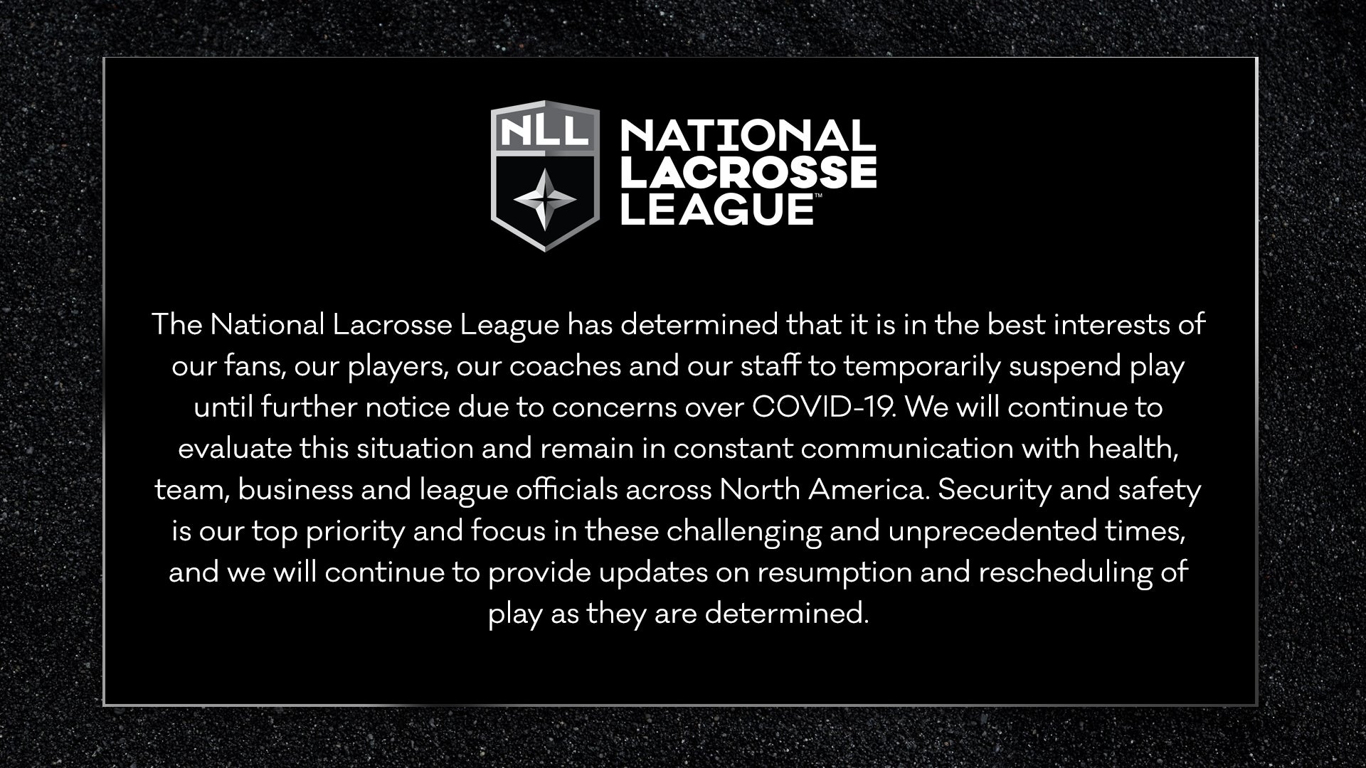 NLL STATEMENT ON COVID 19